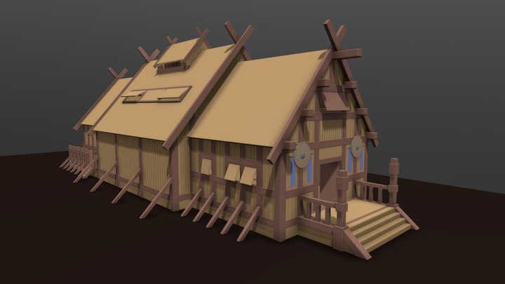 Model with Primitives - Viking Longhouse 3D Model