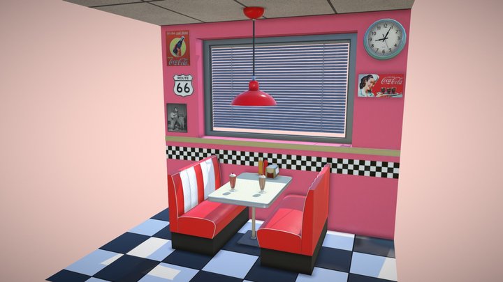 Vintage diner booth 3D Model