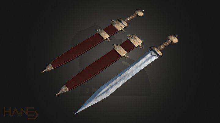 Roman sword (Gladius) and scabbard 3D Model