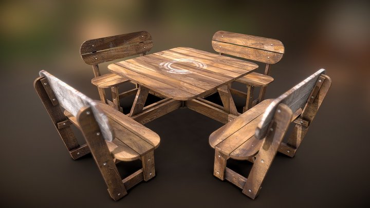 Realistic wooden garden bench 3D Model