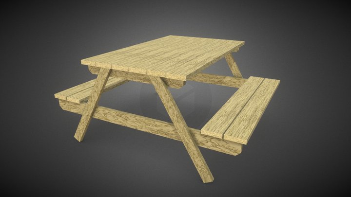 Wooden table with bench. 3D Model