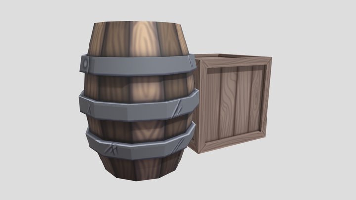 Barrel and Crate Stylised 3D Model