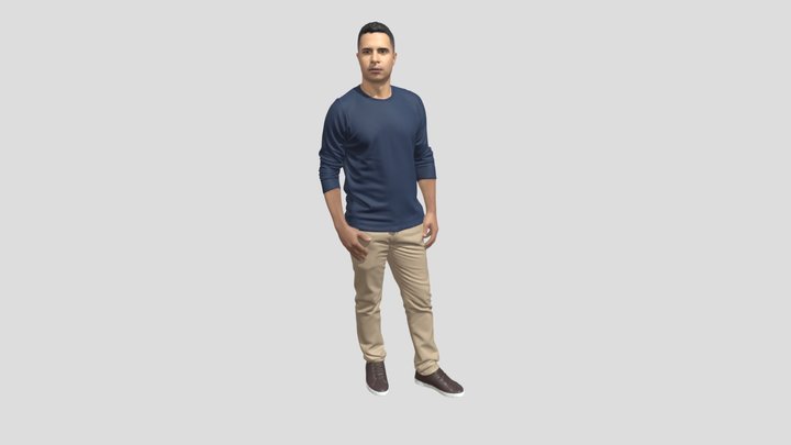 Casual Portrait In Navy Shirt And Khaki Pants