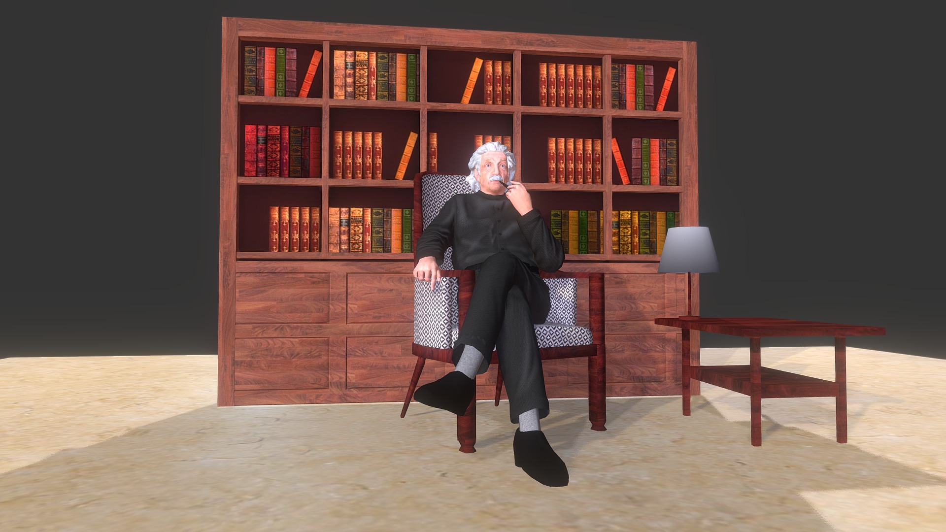 3D model Albert Einstein - This is a 3D model of the Albert Einstein. The 3D model is about a man and woman sitting in chairs.