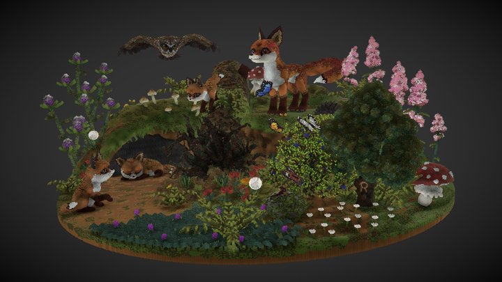 Fox/Nature organic minecraft build 3D Model
