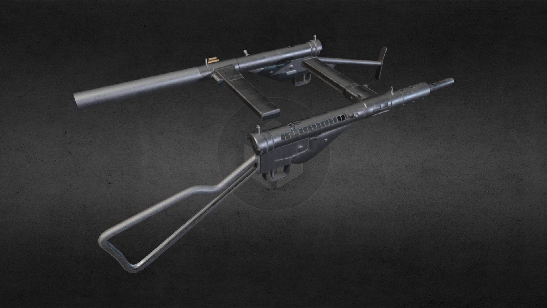 3D model Sten Sub Machine Gun - This is a 3D model of the Sten Sub Machine Gun. The 3D model is about a white and black helicopter.
