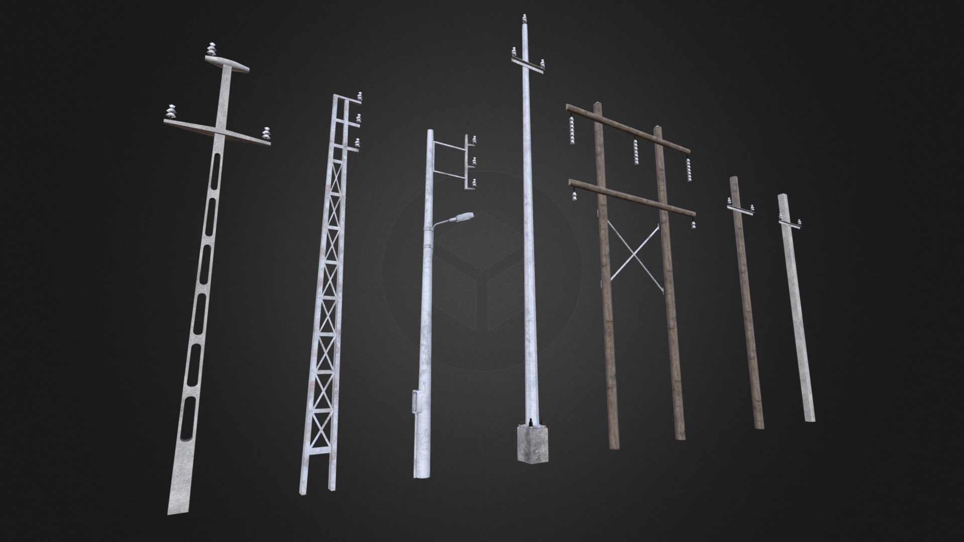 3D model Electric Poles Set - This is a 3D model of the Electric Poles Set. The 3D model is about a group of wind turbines.