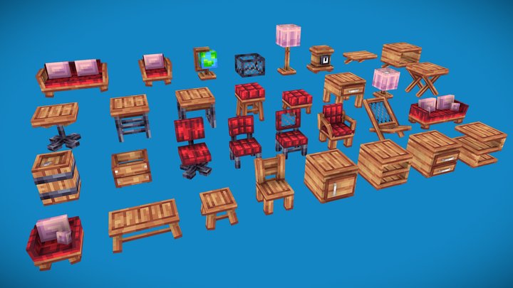 Minecraft furniture addon, los poly, pixel art 3D Model