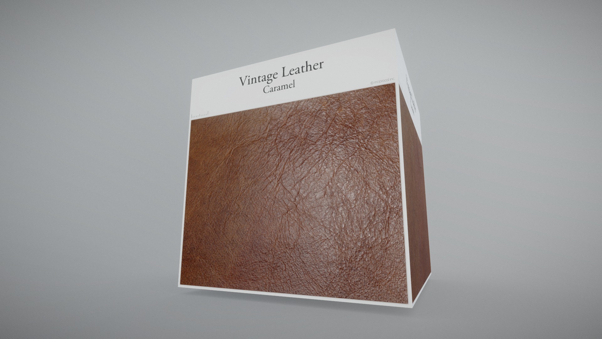 3D model Vintage Leather (Caramel) - This is a 3D model of the Vintage Leather (Caramel). The 3D model is about a white box with black text.