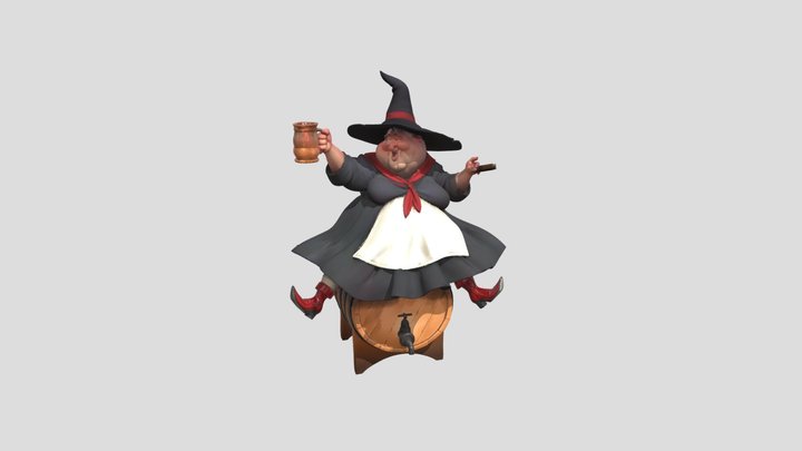 Toasting Witch on a Barrel (AI by art) 3D Model