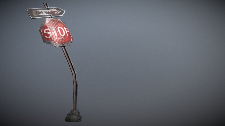 LowPoly Post-Apocalyptic Stop Sign 3D Model