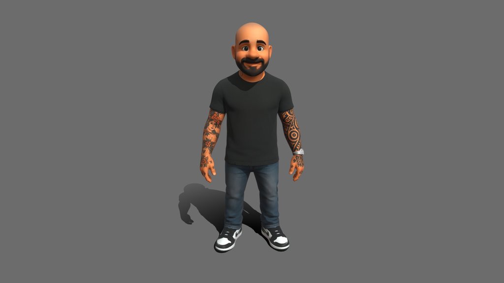 Tattooed Avatar in Black T-Shirt
