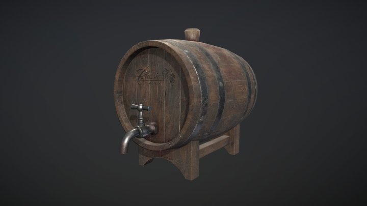 Old Wine Barrel 3D Model