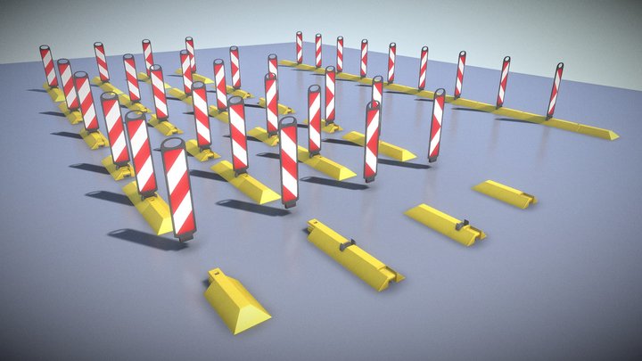 Highway Guide Barriers with Yellow Feets 3D Model