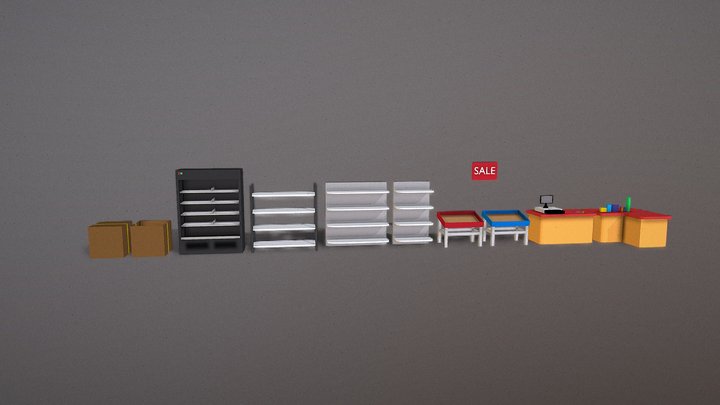 Lowpoly Store/Supermarket Props 3D Model