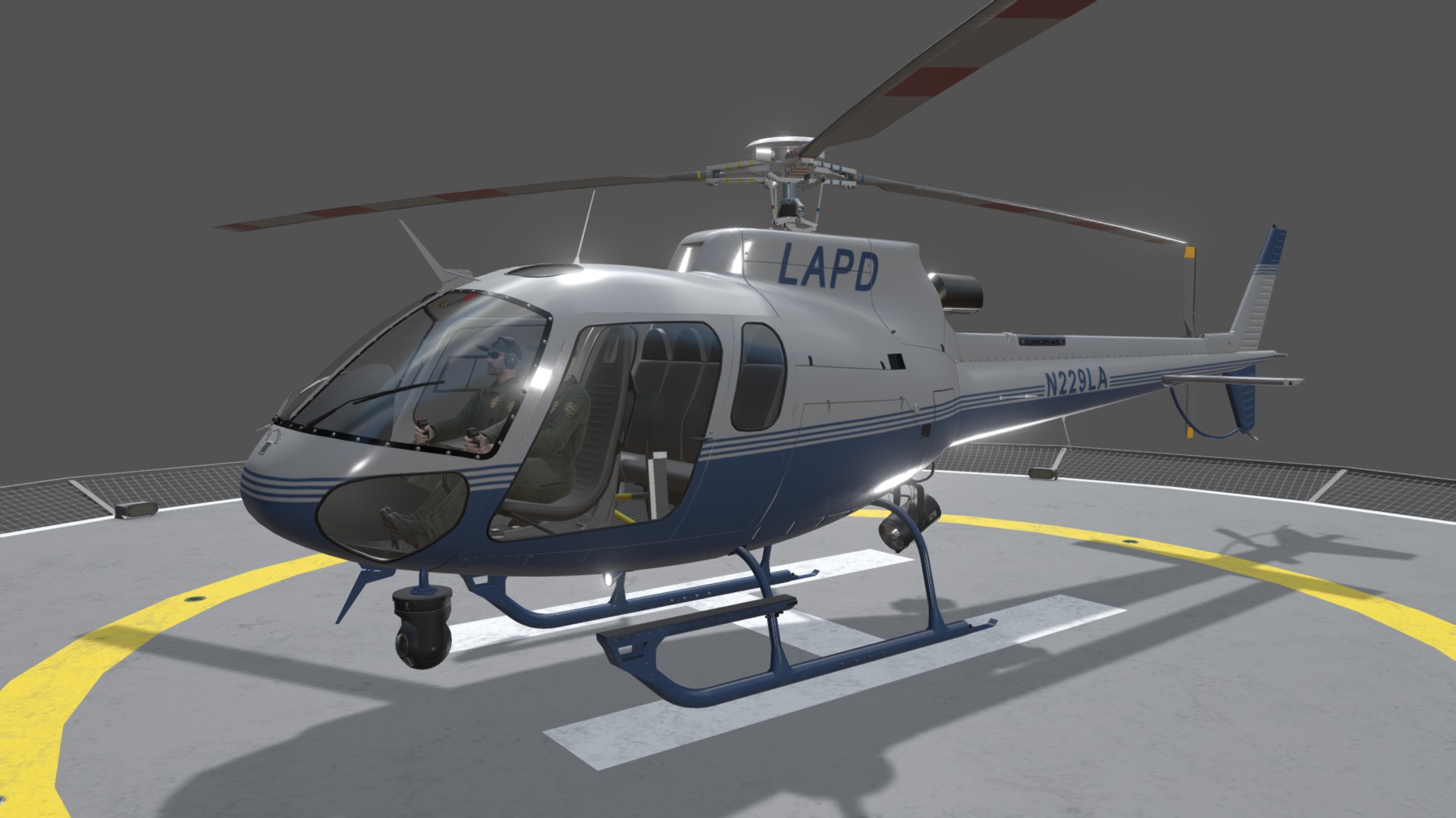 3D model AS-350 LAPD 3 Animated - This is a 3D model of the AS-350 LAPD 3 Animated. The 3D model is about a helicopter on the ground.