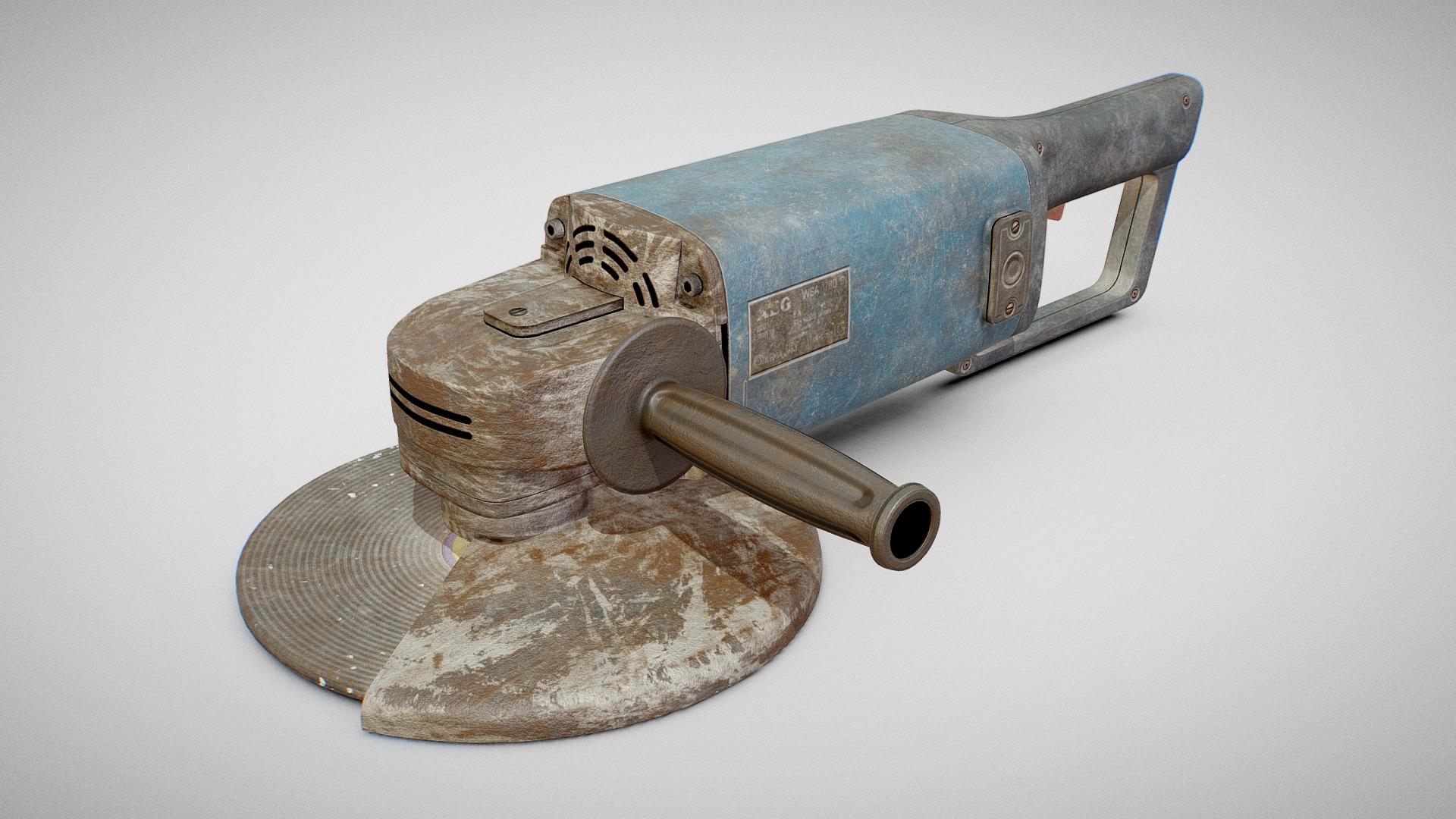 3D model Angle Grinder – AEG WSA 1780S (Dirty) - This is a 3D model of the Angle Grinder - AEG WSA 1780S (Dirty). The 3D model is about a metal object with a handle.