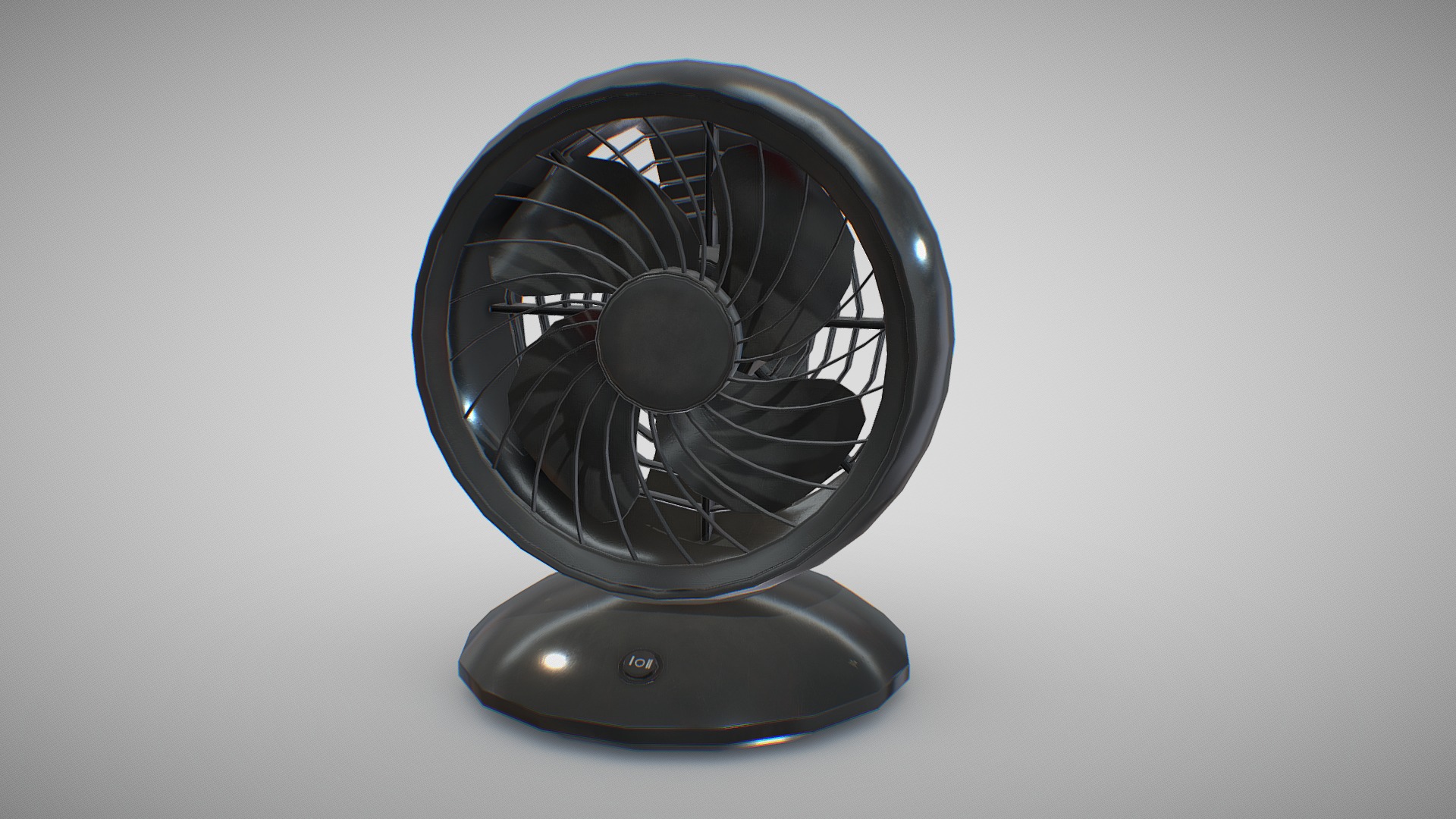 3D model Table Fan - This is a 3D model of the Table Fan. The 3D model is about a silver fan on a white surface.
