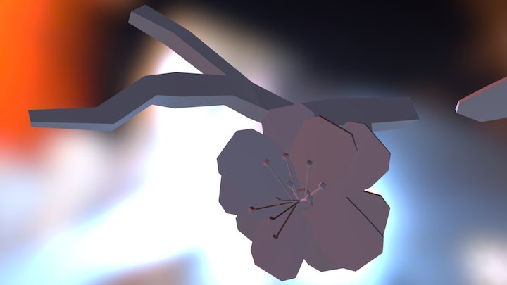 Low poly Flower and Branch 3D Model