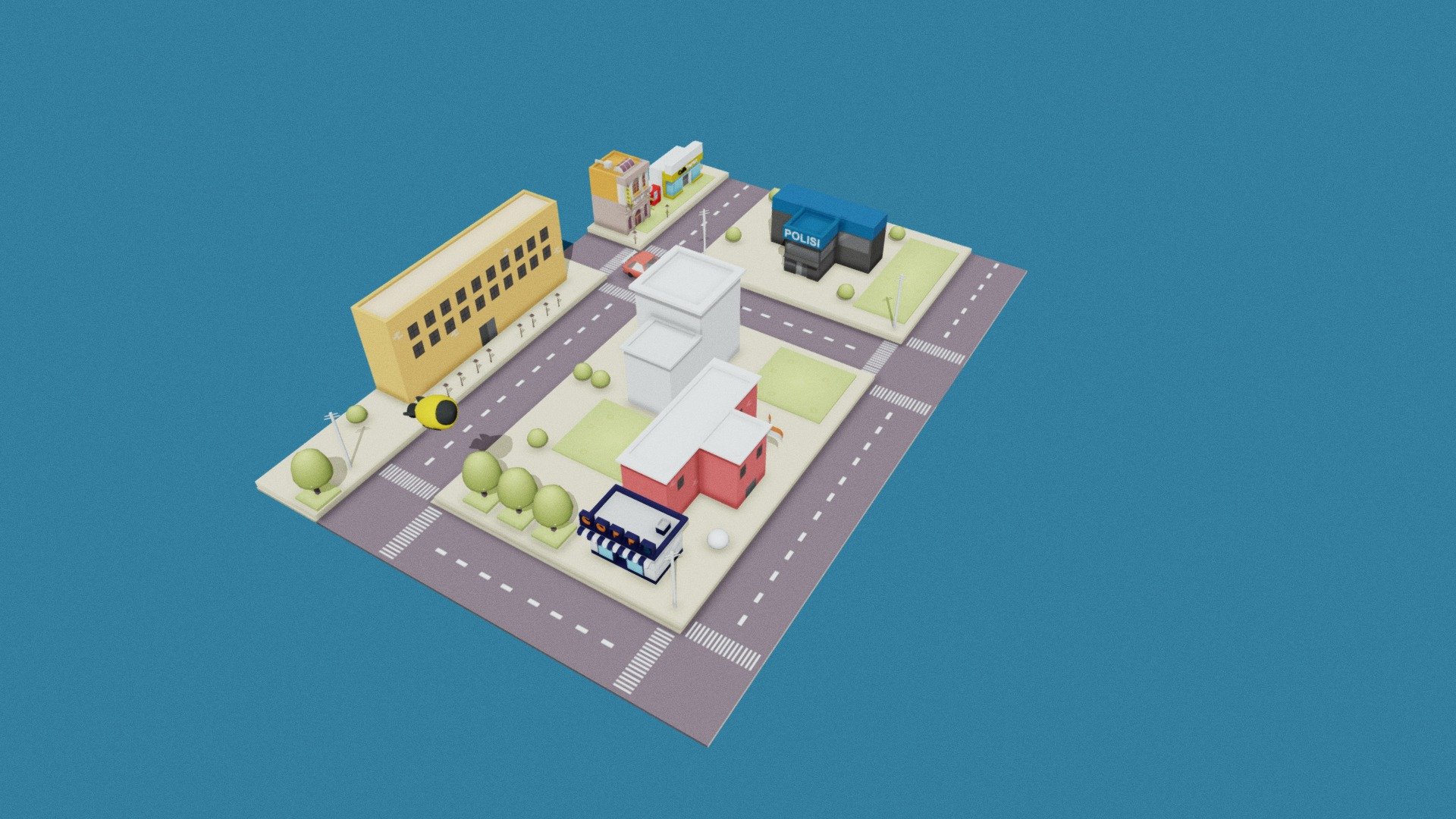isometric city lowpoly