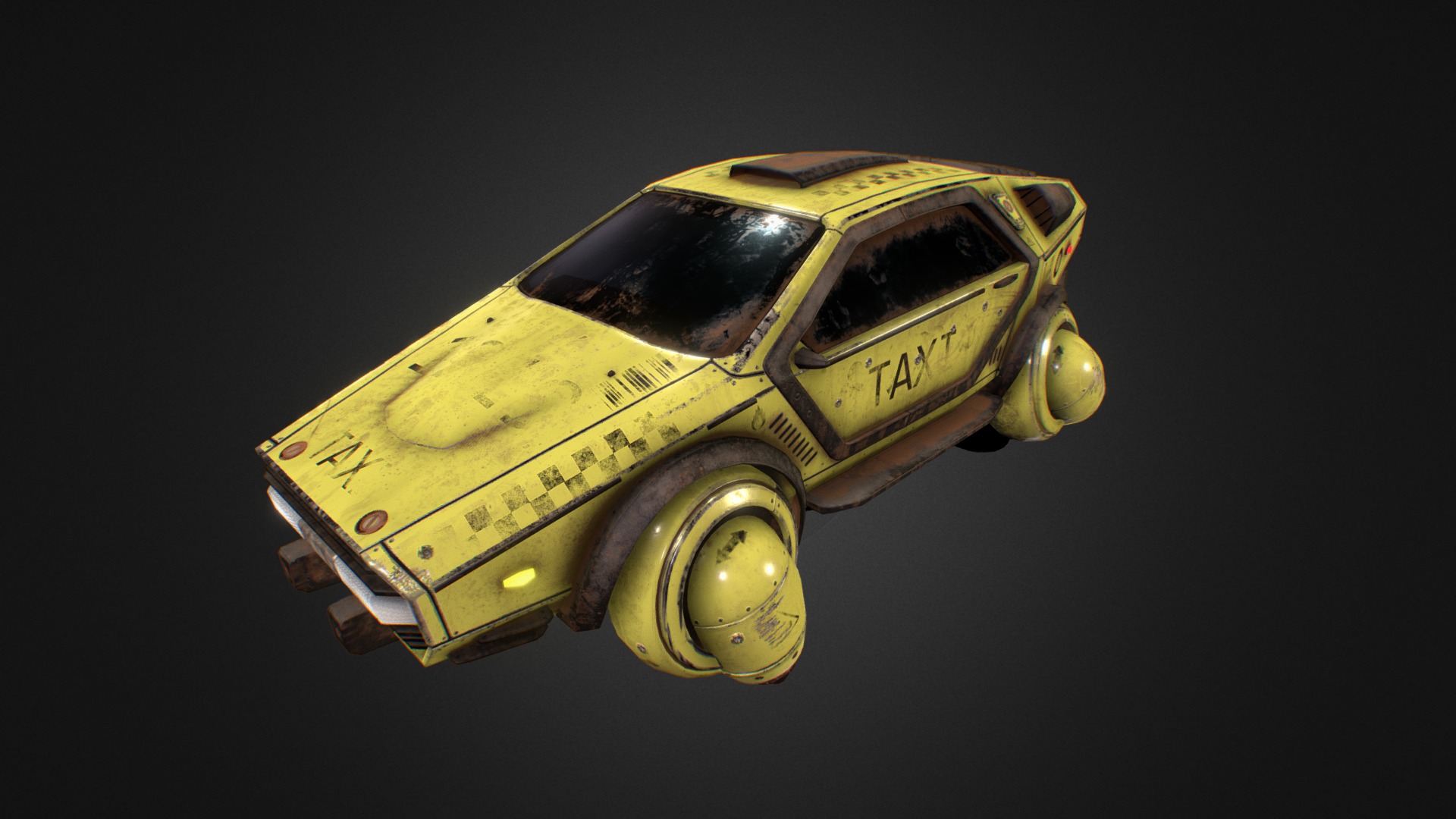 3D model Cyberpunk hovercar taxi - This is a 3D model of the Cyberpunk hovercar taxi. The 3D model is about a yellow toy car.
