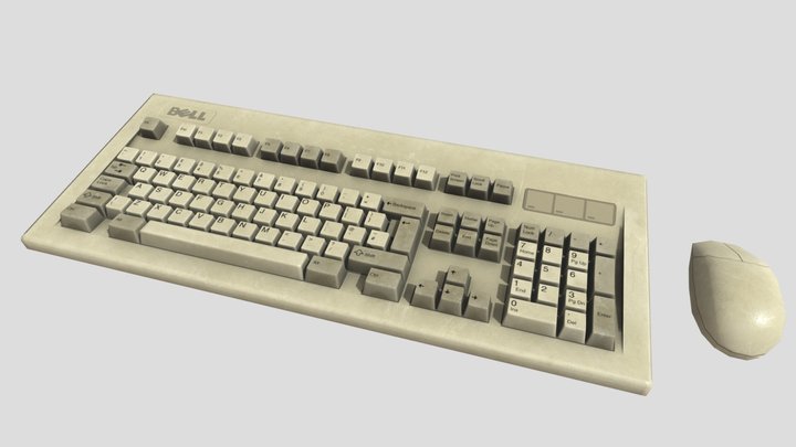 Vintage 1990s Keyboard and Mouse 3D Model