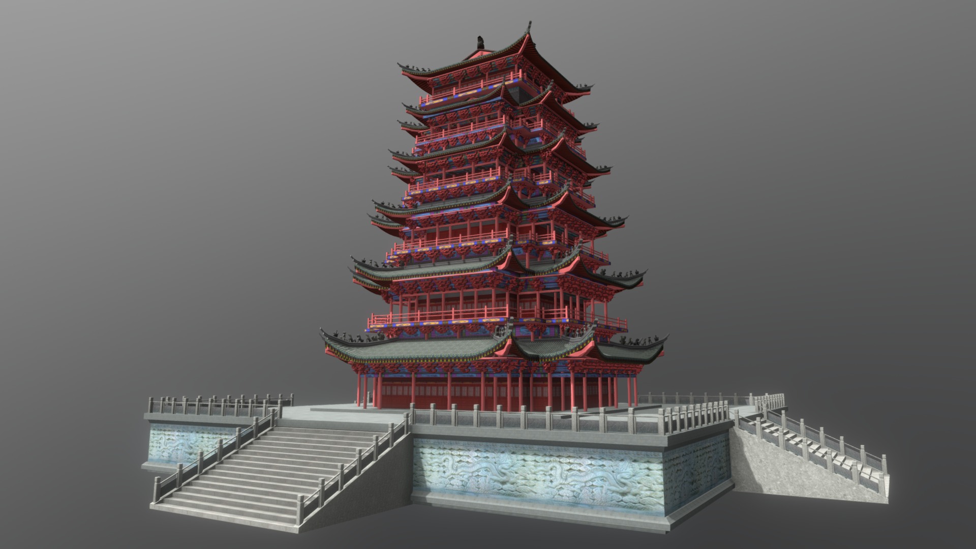 3D model Asian Tower - This is a 3D model of the Asian Tower. The 3D model is about diagram.