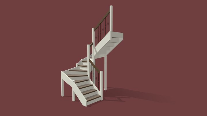 Деревянная лестница на столбах 3D Model