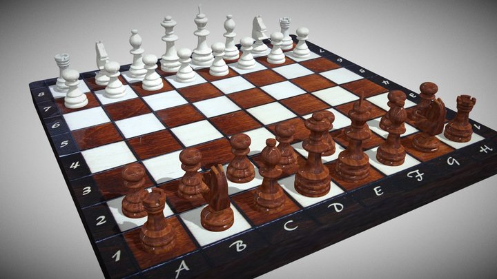 Classic wooden chess set 3D Model