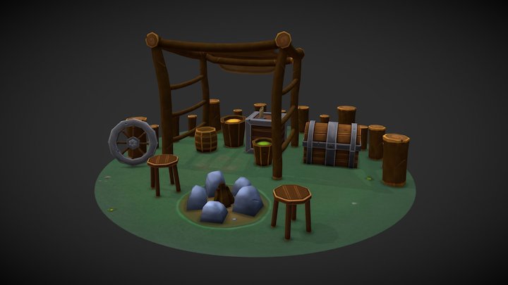 Stylized Campfire Mini Scene 3D Model