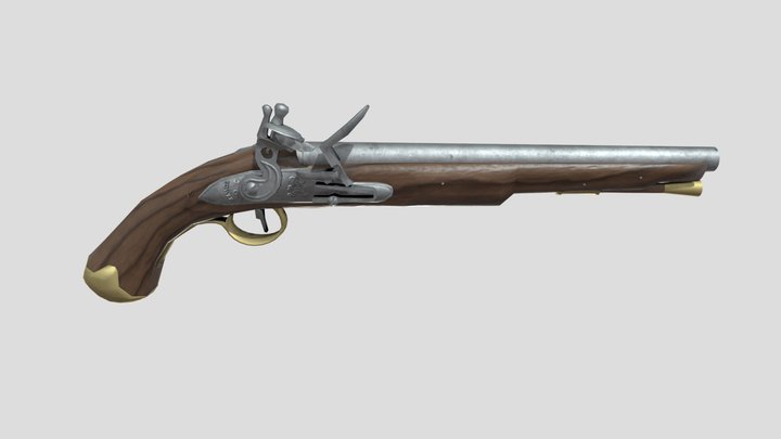 Naval flintlock pistol (low-poly) 3D Model