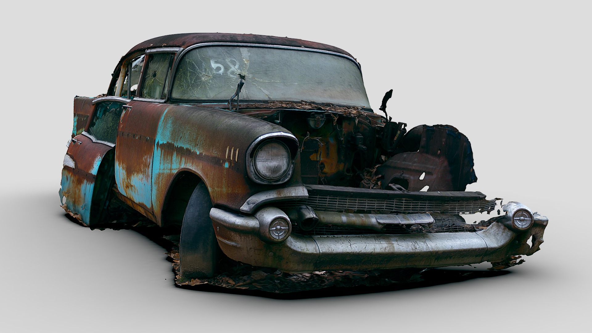 3D model Abandoned Classic Sedan (Raw Scan) - This is a 3D model of the Abandoned Classic Sedan (Raw Scan). The 3D model is about a toy car with a gun.