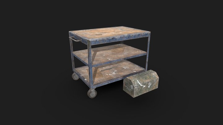 Metal table and Toolbox 3D Model