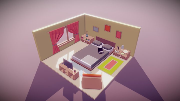 Low Poly Bedroom 3D Model