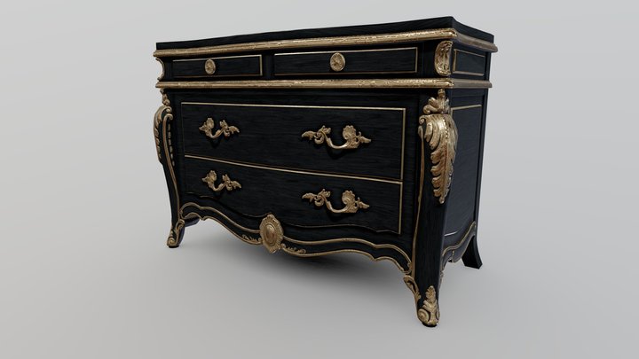 Ornate Black and Gold Dresser 3D Model