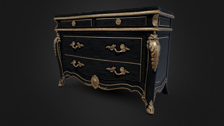 Ornate Black and Gold Dresser