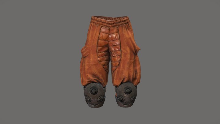 Orange Iron Knee Guard Steampunk Pants 3D Model