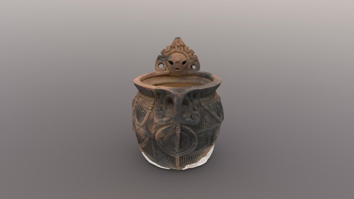 Deep bowl with handle in shape of human face 3D Model