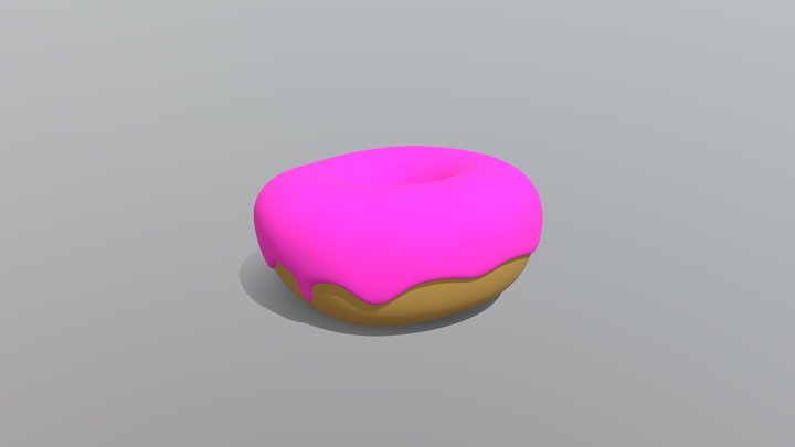 Cartoony Pink Frosted Donut 3D Model