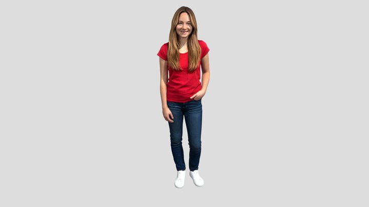Young Woman In A Red T- Shirt And Jeans – Modelo 3D gratuito STL