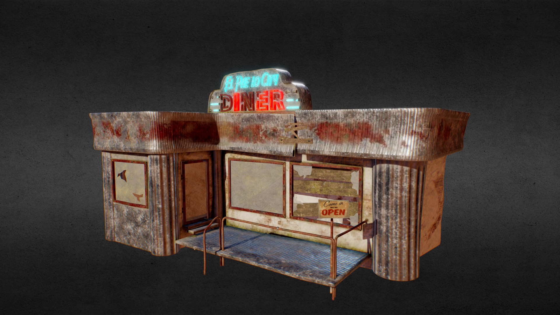 3D model Diner - This is a 3D model of the Diner. The 3D model is about a wooden box with a label on it.