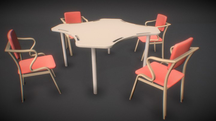 JUST4U large petal table and relax chair set 3D Model