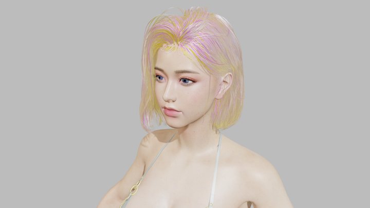 Asian female wearing a swimsuit, korean girl 3D Model