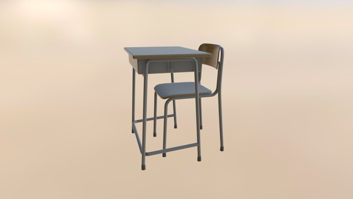Japanese School Desk Set 3D Model