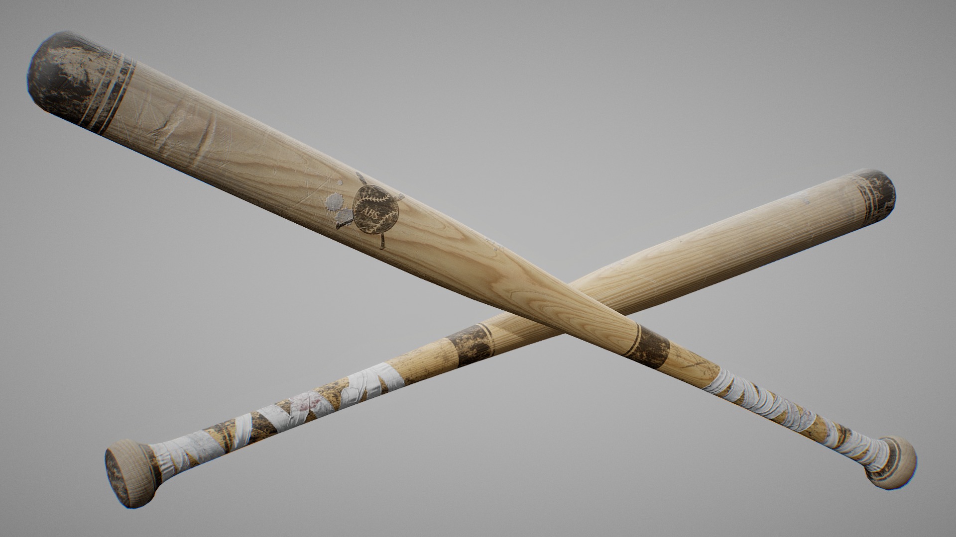 3D model Used Wooden Baseball Bat - This is a 3D model of the Used Wooden Baseball Bat. The 3D model is about a close-up of a sword.