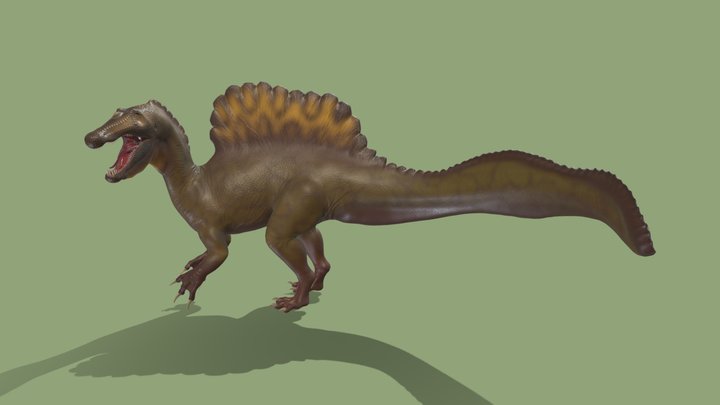 Spinosaurus green-brown 3D Model