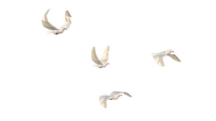 Animated White Doves Lowpoly Art Style 3D Model