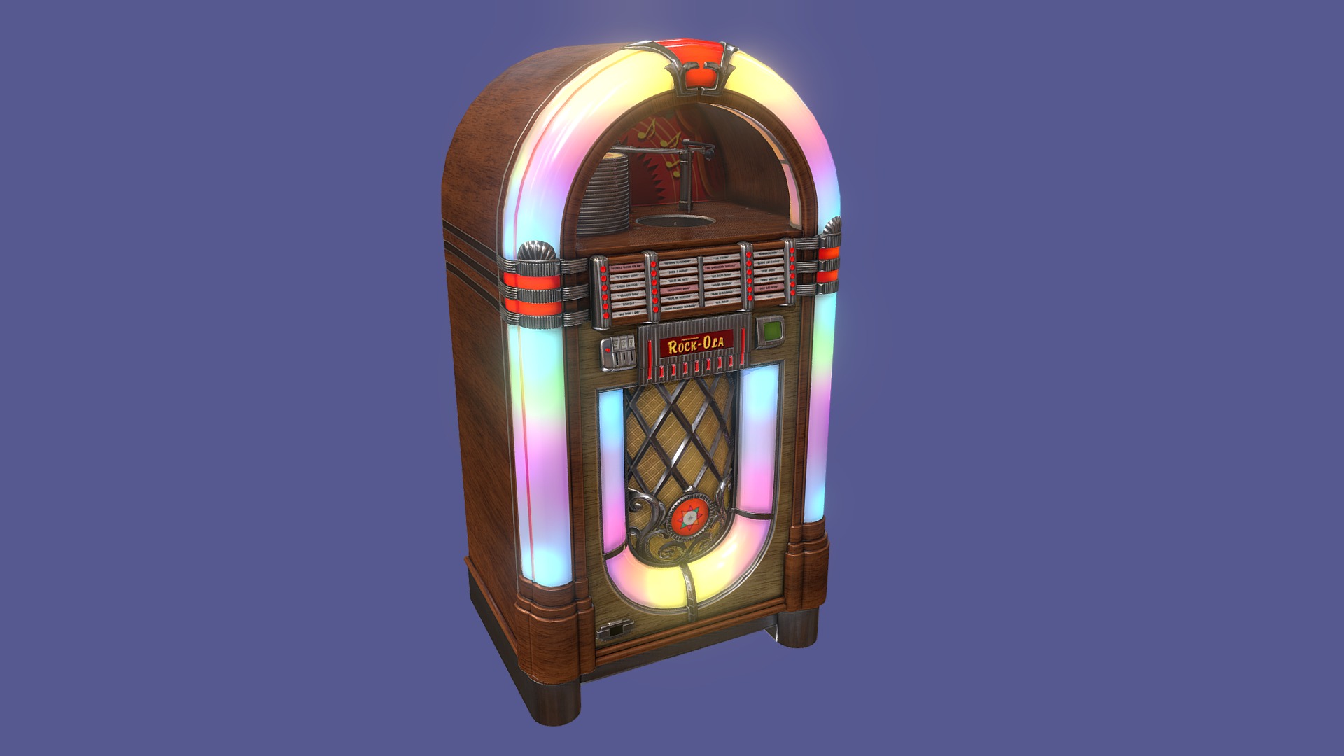 3D model Classic Wooden Rockola or jukebox - This is a 3D model of the Classic Wooden Rockola or jukebox. The 3D model is about a large tower with lights.