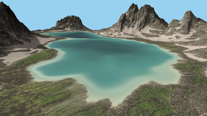 Mountains Range Valley - Lake Beach Landscape 3D Model