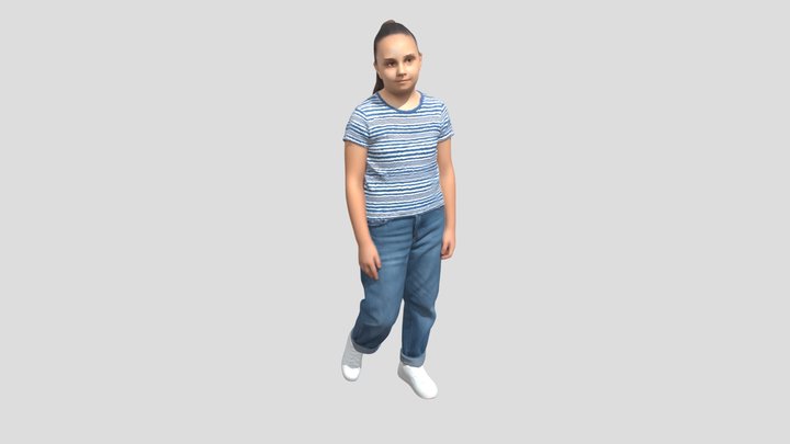 Blue Striped Tee Casual Pose – Modèle 3D gratuit STL